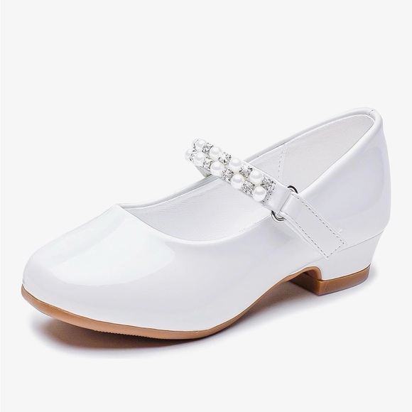 Other - Elegant White Kids Shoes with Pearl Strap, low heel